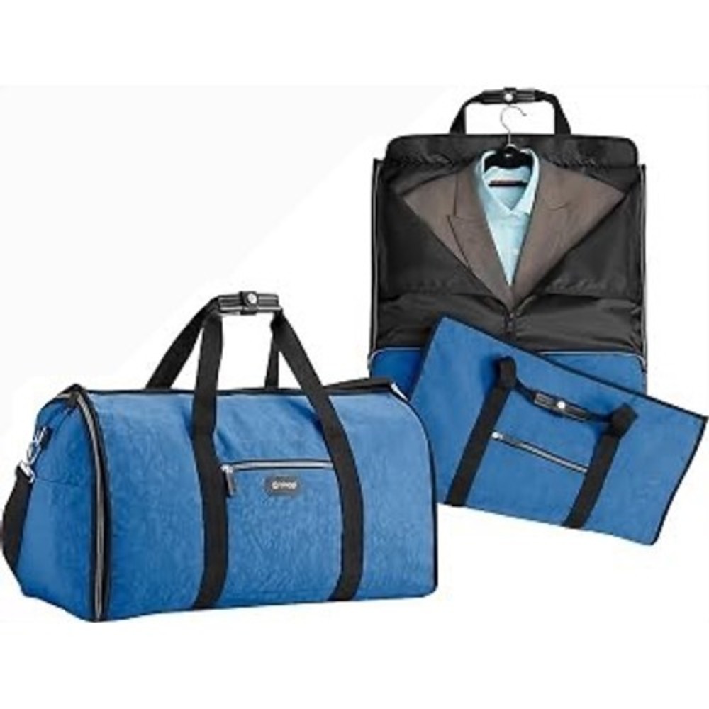 Biaggi Hang-2-Duffle Garment Bag Blue Crinkle Nylon Convertible Travel Suit